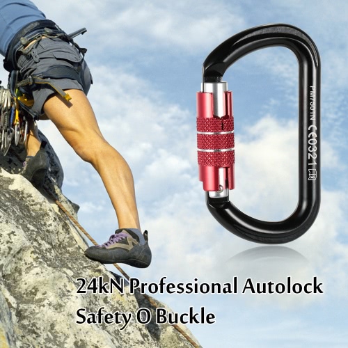 24kN Professional Safety O Buckle Autolock Self Locking Aluminum Alloy Carabiner for Outdoor Survival Mountaineering Rock Climbing Caving Rappelling Rescue Engineering