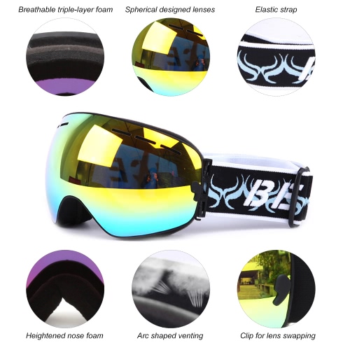 

Adult Skiing Snowboarding Skating Goggles UV Protection Anti-fog Wide Spherical PC Lens Anti-slip Strap Helmet Compatible