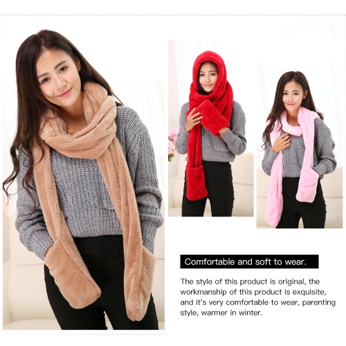 

Parenting Style Autumn and Winter Collection Cute Extra Thick and Long Comfortable Warm Female Neck Scarf Hat Gloves Three Pieces in One