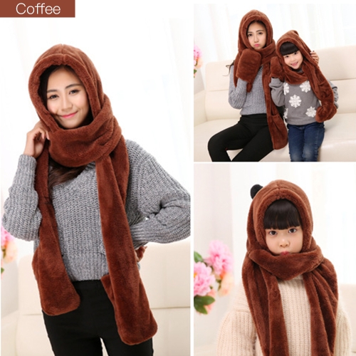 

Parenting Style Autumn and Winter Collection Cute Extra Thick and Long Comfortable Warm Female Neck Scarf Hat Gloves Three Pieces in One
