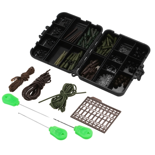 

101PCS Carp Fishing Tackle Box Clips Крючки Вертлюги Приманка Рыболовные бусины Резины Трубы Терминальные вышки