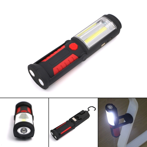 

Portable COB LED Work Light Magnet Garage Flashlight Stand Hanging Flash Light Folding Torch Lamp with Hook for Car Repair Sport Outdoor Camping Household Workshop Hunting (By AA Batteries Red)