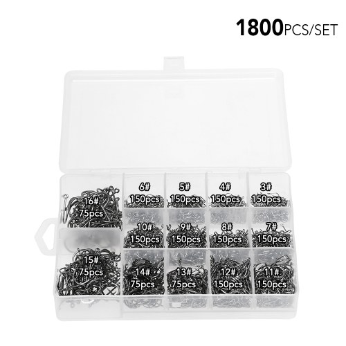 

1200pcs / 1800pcs 3#-16# Mixed Size Fishing Hooks Set