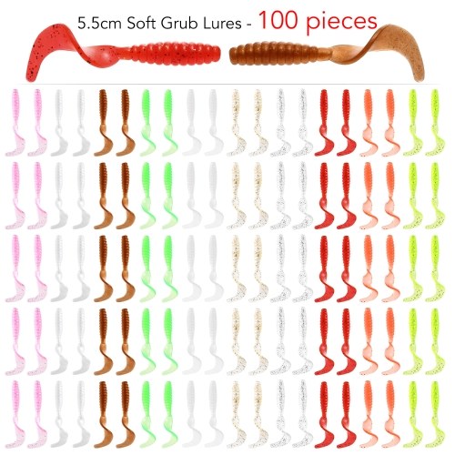 100pcs 4cm/5.5cm/7cm Soft Artificial Fishing Lures Swimbait Tail Grub Lures Worm Moggot Grub Lures Baits