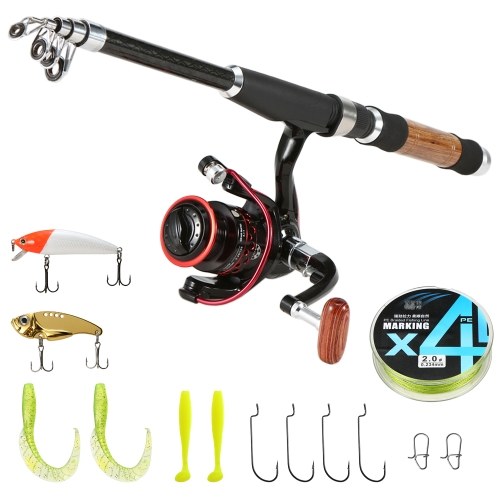 

Portable Lure Rod Set Spinning Reel Fishing Rod Combos Full Kit Telescopic Fishing Rod Pole with Reel Line Lures Hooks Fishing Gear Accessories Organizer