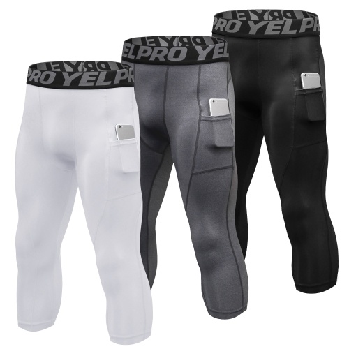 

3 Packs Men High Waist Yoga Pants Quick Dry Sports Pants Fitness Leggings Workout Pants with Pocket