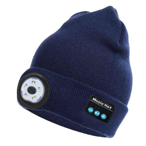 

Wireless BT Music Cap LED Illuminated Hat Men Women Warm LED Knitted Hat with 3 Light Modes for Camping Fishing Skiing Jogging Running