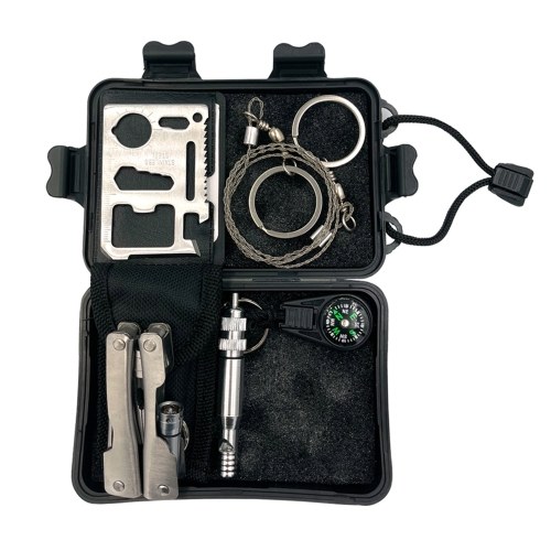 

7 in 1 SOS Kit Outdoor Emergency Equipment with Waterproof Box Outdoor Camping Survival Gear Kit