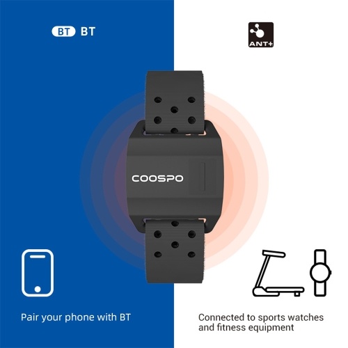 coospo HW706 Heart Rate Monitor Armband Rechargeable HRM Sensor with HR Zones BT/ANT+ for Fitness Training/Running/Yoga Waterproof Riding Trainer 