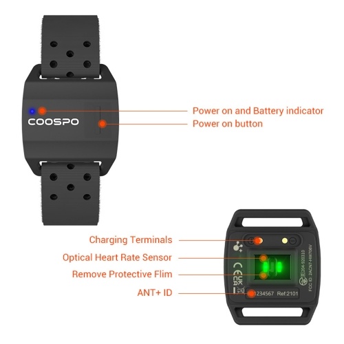 coospo HW706 Heart Rate Monitor Armband Rechargeable HRM Sensor with HR Zones BT/ANT+ for Fitness Training/Running/Yoga Waterproof Riding Trainer 