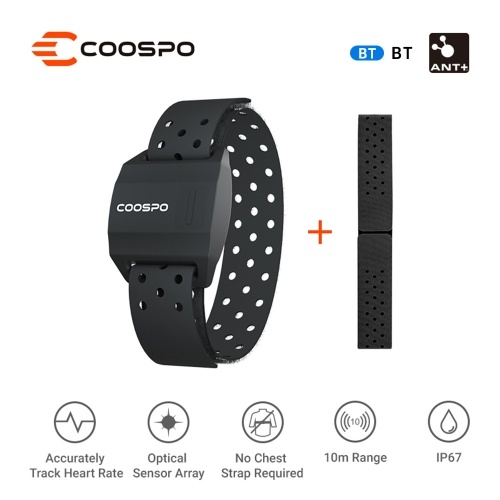 coospo HW706 Heart Rate Monitor Armband Rechargeable HRM Sensor with HR Zones BT/ANT+ for Fitness Training/Running/Yoga Waterproof Riding Trainer 