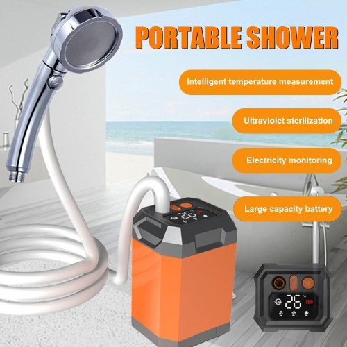 Portable Cordless Camping Hiking Outdoor Electric Shower Pump 5400mAh Battery Digital Display Bathe Tool 