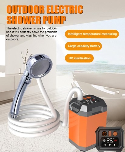 Portable Cordless Camping Hiking Outdoor Electric Shower Pump 5400mAh Battery Digital Display Bathe Tool 