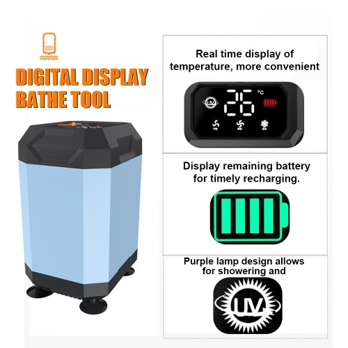 Portable Cordless Camping Hiking Outdoor Electric Shower Pump 5400mAh Battery Digital Display Bathe Tool 