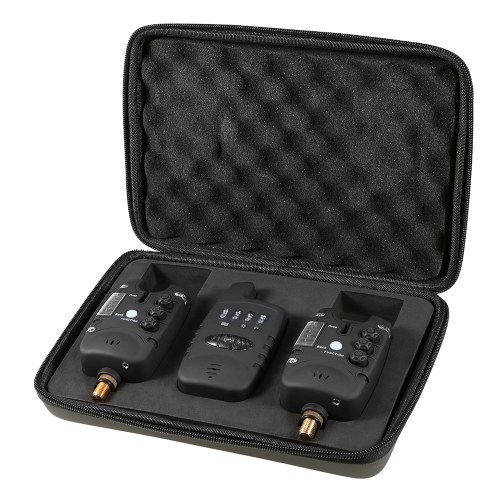 

Lixada Wireless Fishing Bite Alarms Set Digital Fishing Alarm Kit LED Alarm Indicator Alert Bell Receiver Fishing Tackle with Zippered Box