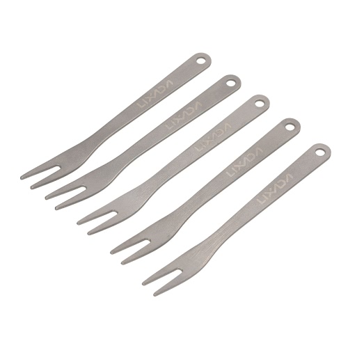 Lixada Pack of 5 Titanium Dinner Forks Fruit Forks Ultralight Outdoor Camping Utensil Flatware