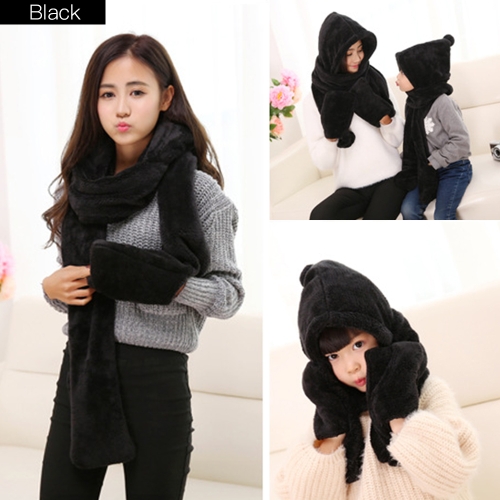 

Parenting Style Autumn and Winter Collection Cute Extra Thick and Long Comfortable Warm Female Neck Scarf Hat Gloves Three Pieces in One