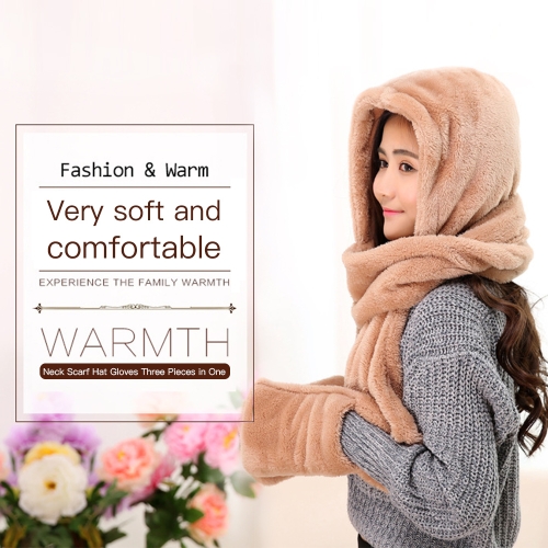 

Parenting Style Autumn and Winter Collection Cute Extra Thick and Long Comfortable Warm Female Neck Scarf Hat Gloves Three Pieces