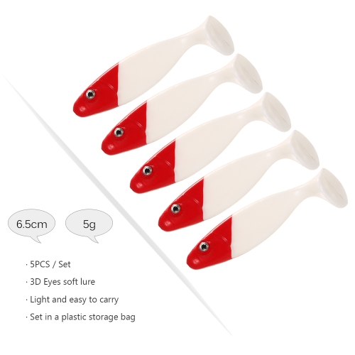 

Lixada 5pcs 6.5cm/5g Fish Type Soft Fishing Lure 3D Eyes Soft Lure Soft Bait Sea Fishing Lure