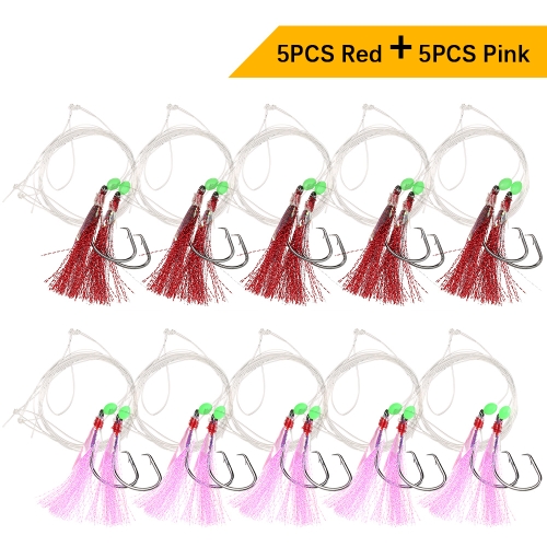 

10 PCS Fishing Baits Rigs Fishing Flasher Lures Hooks with Luminous Fishing Beads