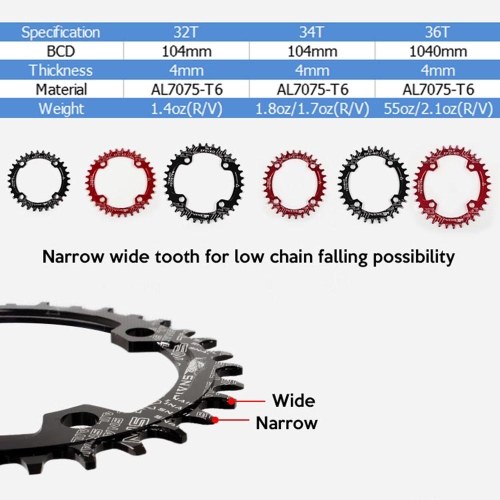 

Bike Narrow Wide Chainring Crankset Oval Round Single Chainwheel MTB Mountain Bike BCD 104MM Chainrings 32T / 34T / 36T