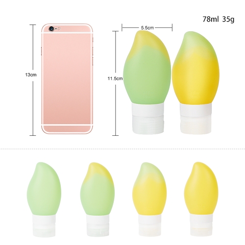 

78ml Refillable Mango Shaped Travel Bottle Set Leakproof Squeezable Silicone Bottles Kit Style Yellow