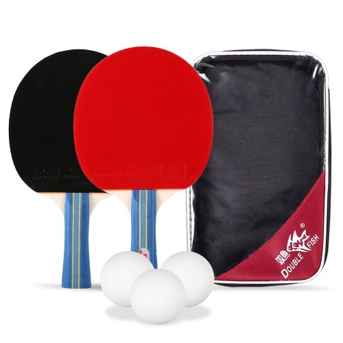 Double Fish Tischtennisschläger Set mit 2 Ping Pong Paddel und 3 Ping Pong Balls Tragetasche