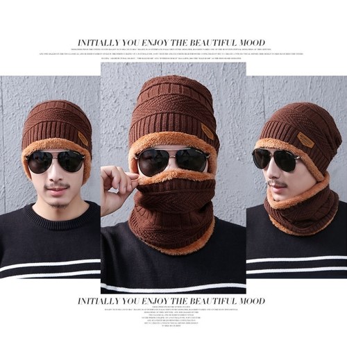 

Winter Thermal Knitted Heanie Hat and Circle Scarf Set Warm Snood Suit