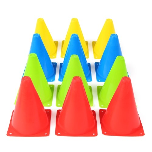 

12 Pack 7 Inch Plastic Sport Training Traffic Cone for Kids Home Football Training Soccer 4 Colors