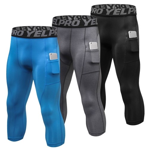 

3 Packs Men High Waist Yoga Pants Quick Dry Sports Pants Fitness Leggings Workout Pants with Pocket