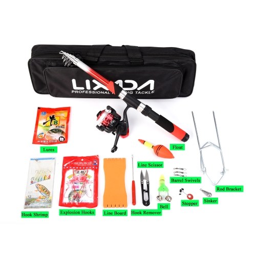 Lixada Fishing Rod Reel Combo Full Kit with 2PCS 2.1m Telescopic Fishing Rods 2PCS Spinning Reels Fishing Lures Hooks Accessories Fishing Bag