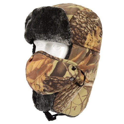 

Winter Trapper Hat Ear Flap Thickened Fleece Lining Detachable Face Cover Windproof Hats