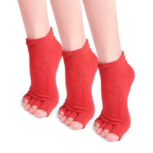 Non-Slip Open Toe Cotton Yoga Socks with Grips for Women Pilates Ballet Dance Workout Sports Socks