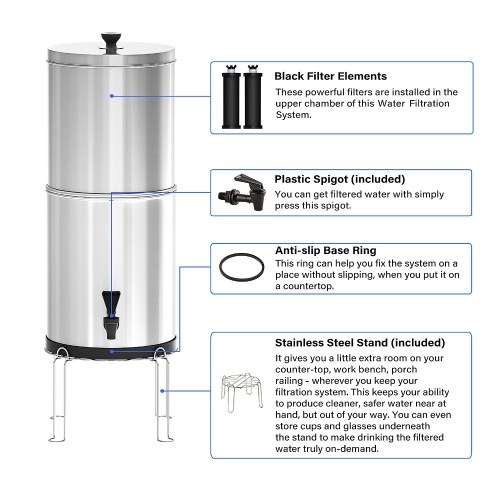 Gravity Water Filter System Water Filtration Bucket with Stand for Home Outdoor Camping Hiking Emergency Preparedness 