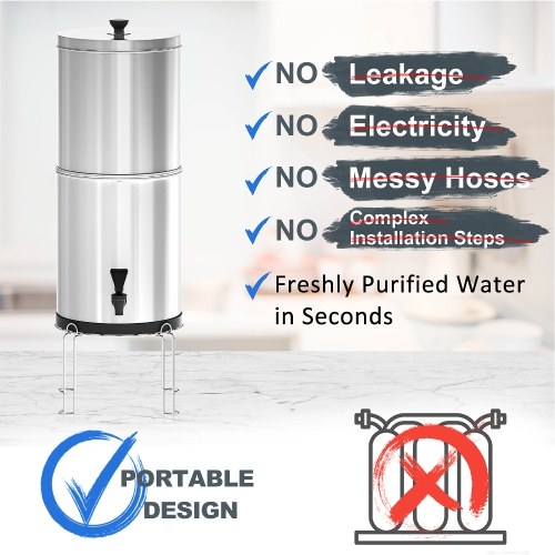 Gravity Water Filter System Water Filtration Bucket with Stand for Home Outdoor Camping Hiking Emergency Preparedness 