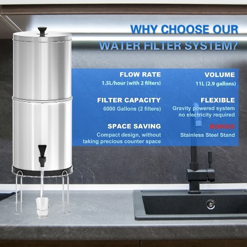 Gravity Water Filter System Water Filtration Bucket with Stand for Home Outdoor Camping Hiking Emergency Preparedness 
