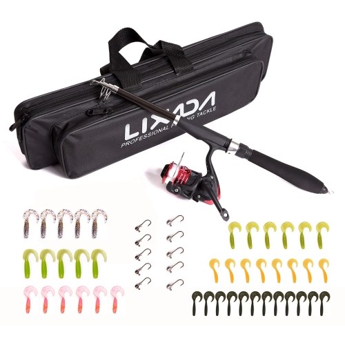 

Lixada Portable Telescopic Fishing Rod and Reel Combo Travel Fishing Tackle Full Kit Set with Spinning Reel Soft Lures Jig Hooks Carry Bag