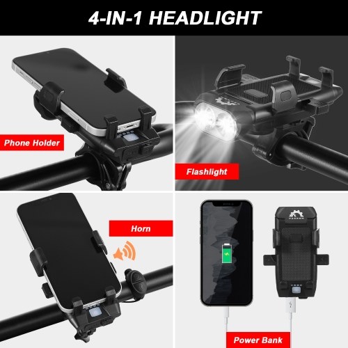 YSANAM 4-in-1 USB Rechargeable Waterproof LED Bike Light Set 