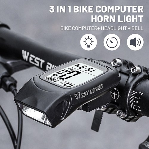 Full Screen Backlight Multifunctional Bike Cycling Speedometer Wireless USB Rechargeable Waterproof Bike Speedometer with Light and Horn 