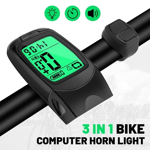 Full Screen Backlight Multifunctional Bike Cycling Speedometer Wireless USB Rechargeable Waterproof Bike Speedometer with Light and Horn 