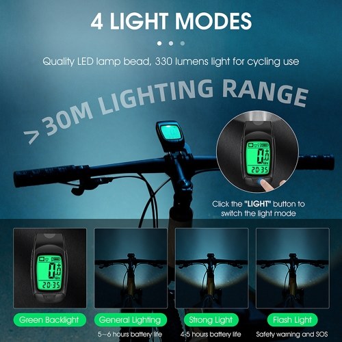 Full Screen Backlight Multifunctional Bike Cycling Speedometer Wireless USB Rechargeable Waterproof Bike Speedometer with Light and Horn 