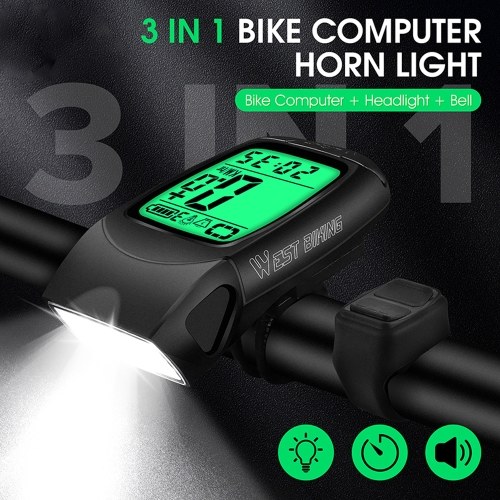 Full Screen Backlight Multifunctional Bike Cycling Speedometer Wireless USB Rechargeable Waterproof Bike Speedometer with Light and Horn 