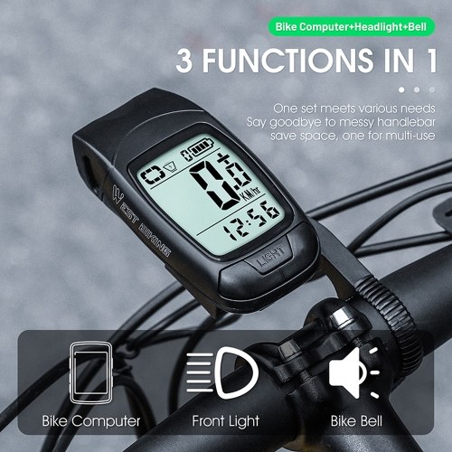Full Screen Backlight Multifunctional Bike Cycling Speedometer Wireless USB Rechargeable Waterproof Bike Speedometer with Light and Horn 