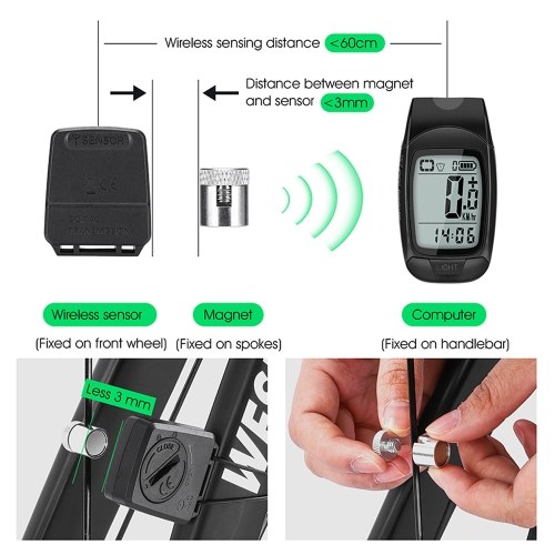 Full Screen Backlight Multifunctional Bike Cycling Speedometer Wireless USB Rechargeable Waterproof Bike Speedometer with Light and Horn 