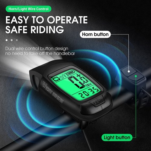 Full Screen Backlight Multifunctional Bike Cycling Speedometer Wireless USB Rechargeable Waterproof Bike Speedometer with Light and Horn 