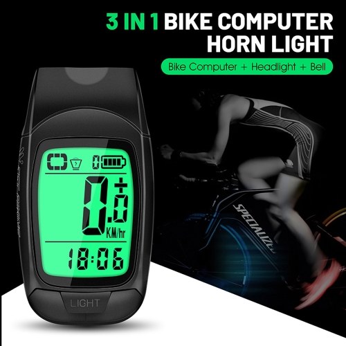 Full Screen Backlight Multifunctional Bike Cycling Speedometer Wireless USB Rechargeable Waterproof Bike Speedometer with Light and Horn 