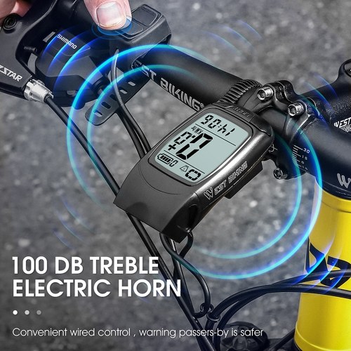 Full Screen Backlight Multifunctional Bike Cycling Speedometer Wireless USB Rechargeable Waterproof Bike Speedometer with Light and Horn 