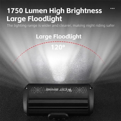 WEST BIKING 1750 Lumen High Brightness Aluminum Alloy USB Rechargeable Bike Light Road Bike Handlebar Light 