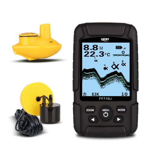 

LUCKY FF718LiD Waterproof Fish Finder 200KHz/83KHz Dual Sonar Frequency Wireless Sonar & Wired Transducer Detection Multi-language Alarm Fish Detector