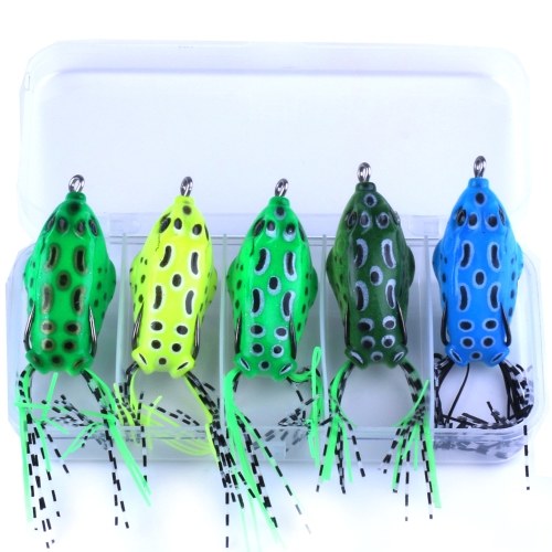 HENG JIA 5pcs Frog Fishing Lures Pocket Frogs Hard Double Hooks Soft Plastic Baits Tools of Angling